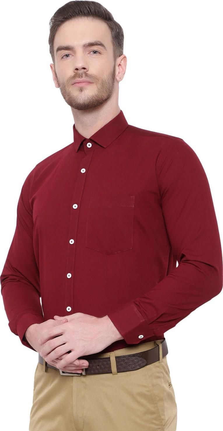 SREY Men Slim Fit Solid Maroon Formal Shirt
