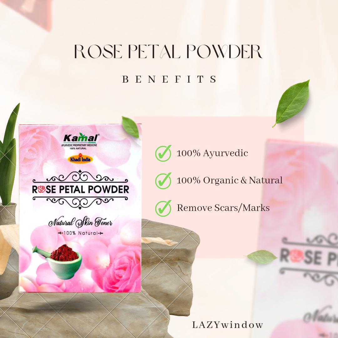 Khadi Kamal Herbal 100 Pure Natural & Organic Rose Petal Powder For Man And Women for Glowing Skin 100gm (Pack of 5)