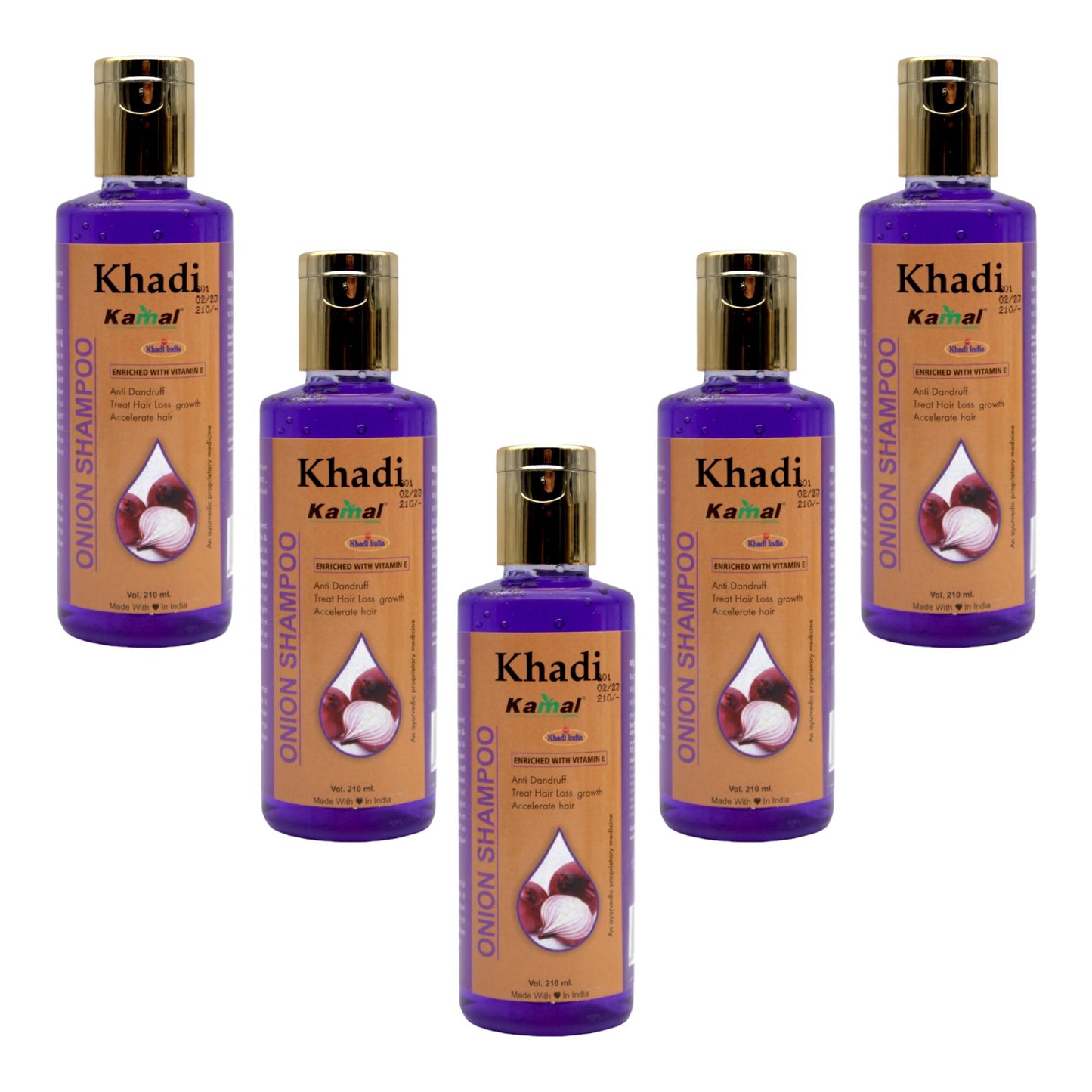 Khadi Kamal Herbal 100 Pure Natural & Organic Onion Shampoo For Men And Women For Hair 210ml (Pack of 5)