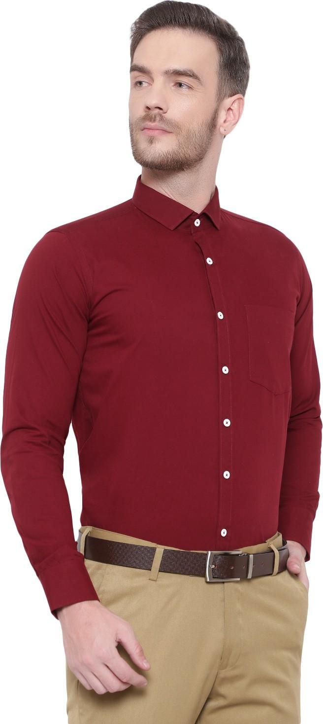 SREY Men Slim Fit Solid Maroon Formal Shirt