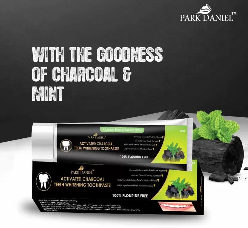 PARK DANIEL Natural Activated Charcoal Teeth Whitening Toothpaste - For Tobacco Stain, Tartar, Gutkha Stain and Yellow Teeth Removal | No Side Effect (100gm) Toothpaste (100)