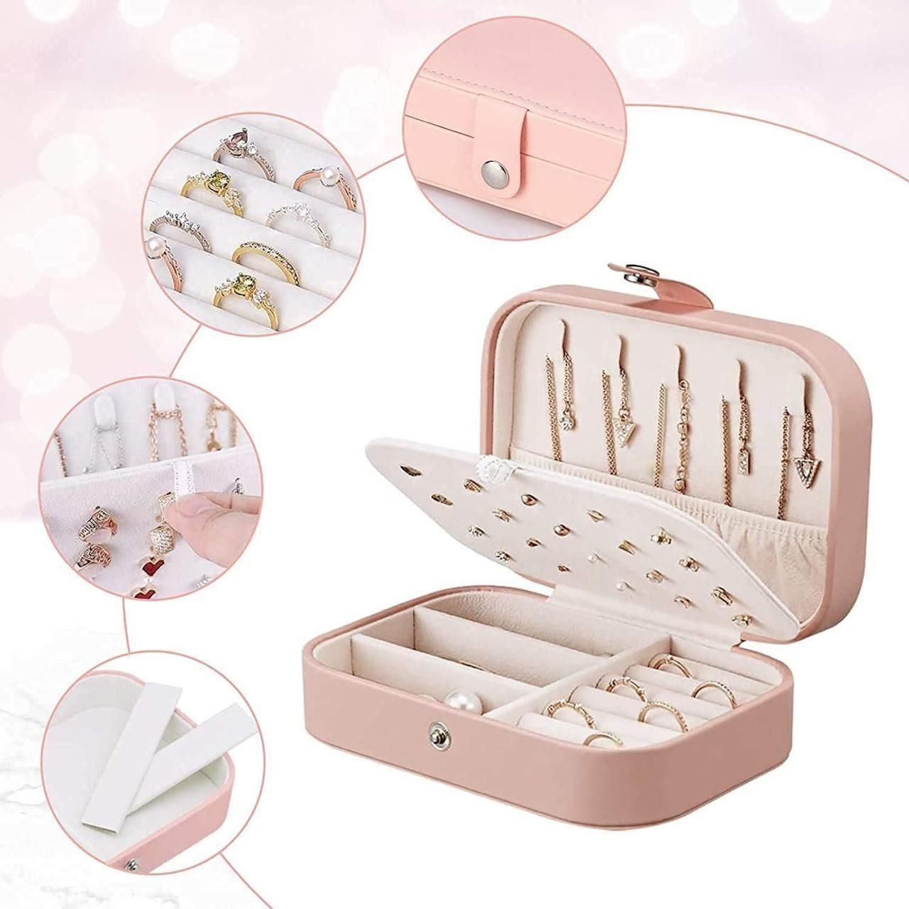 Jewelry Case- Portable PU Leather Double Layer Travel Jewelry Storage Display Case