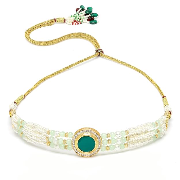 Karatcart Lime Green Beads and Pearl Beaded Green Polki Kundan Choker Necklace Set