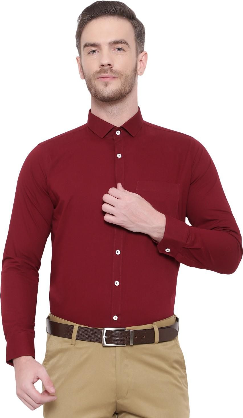 SREY Men Slim Fit Solid Maroon Formal Shirt
