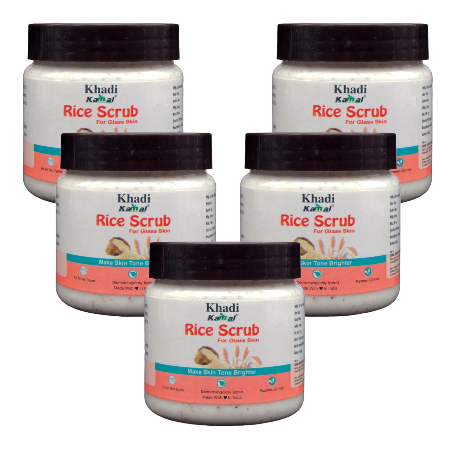 Khadi Kamal Herbal 100 Pure Natural & Organic Rice Face Scrub For Men And Women 180gm Pack of 5