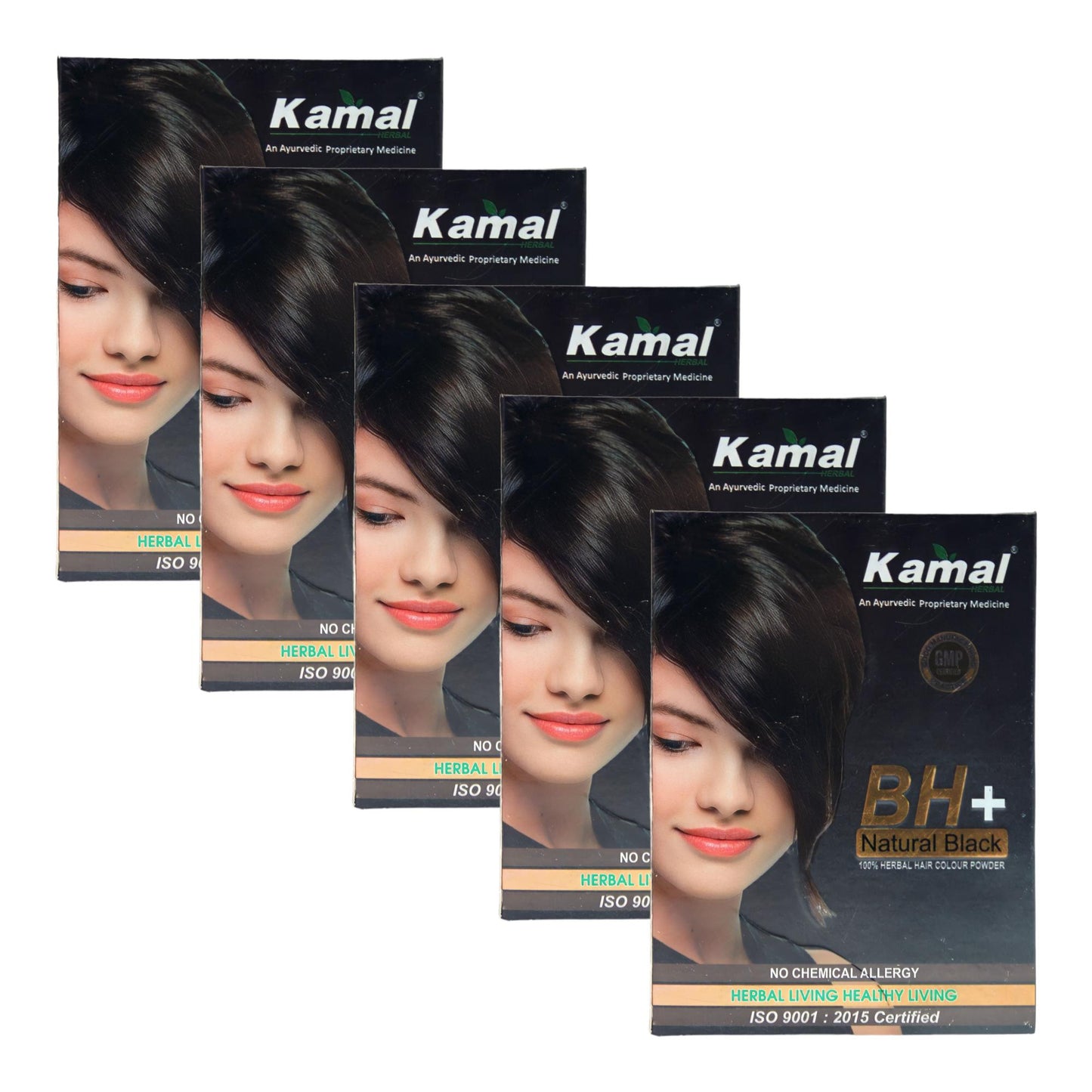 Khadi Kamal Herbal BH+ Black Hair Color for Man and Women 100 Natural Black 60g (Pack of 5)