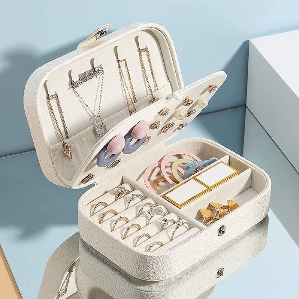 Jewelry Case- Portable PU Leather Double Layer Travel Jewelry Storage Display Case