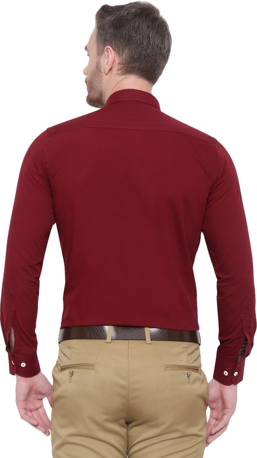 SREY Men Slim Fit Solid Maroon Formal Shirt