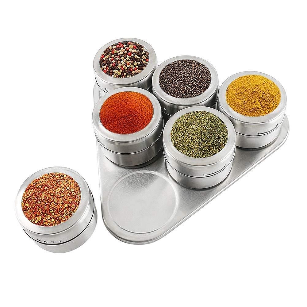 Spice Rack-Triangle Shape Magnetic Stainless Steel Spice Rack (Set of 6)
