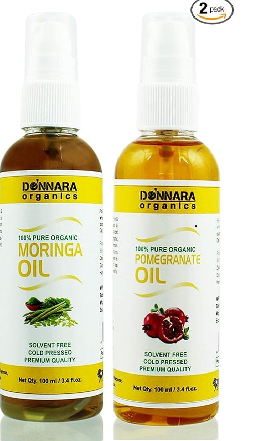 Donnara Organics Moringa Oil and Pomegranate Essential Oil (Pack of 2)