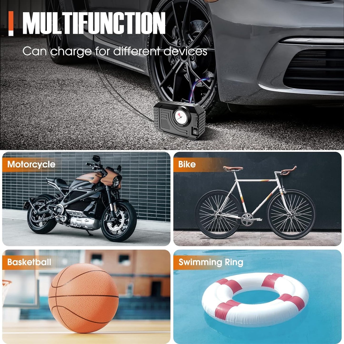 7586 Tyre Inflator Portable Air Compressor 12v Small Air Pump For Car Tyres Bicycle Balloons Cars Bike Bicycles And Other Inflatables With Led Light (12v)