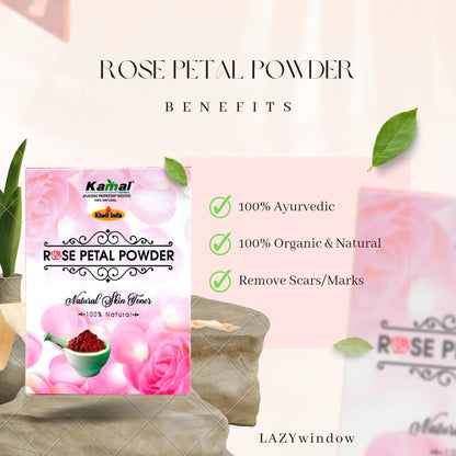 Khadi Kamal Herbal 100 Pure Natural & Organic Rose Petal Powder For Man And Women for Glowing Skin 100gm (Pack of 5)