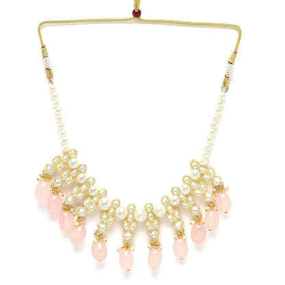 Karatcart Gold Plated Pink Tumble and Pearl Studded Kundan Necklace Set