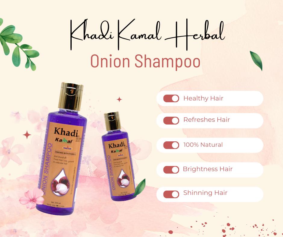 Khadi Kamal Herbal 100 Pure Natural & Organic Onion Shampoo For Men And Women For Hair 210ml (Pack of 5)