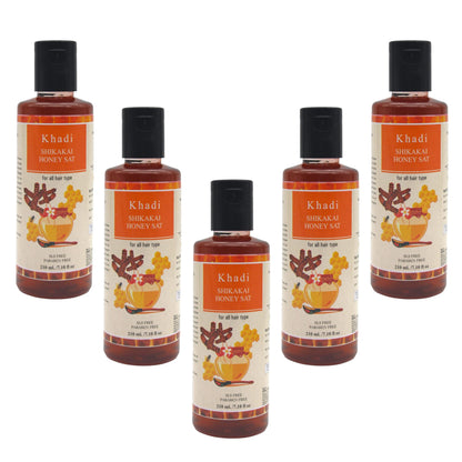 Khadi Kamal Herbal 100 Pure Natural & Organic Shikakai Honey Shampoo For Men And Women For Hair 210ml (Pack of 5)