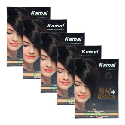 Khadi Kamal Herbal BH+ Black Hair Color for Man and Women 100 Natural Black 60g (Pack of 5)