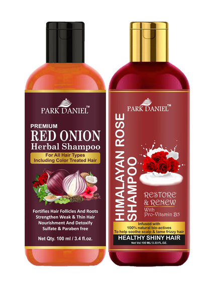 Park Daniel Red Onion Shampoo & Himalaya Rose Shampoo Combo Pack Of 2 bottle of 100 ml(200 ml)