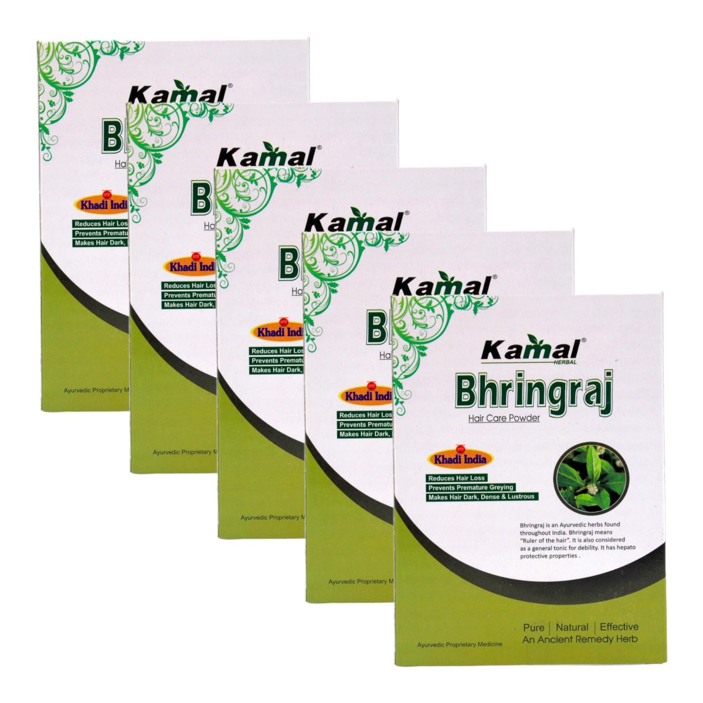 Khadi Kamal Herbal Bhringraj Powder for Man and Women 100 Pure Natural 100g (Pack of 5)