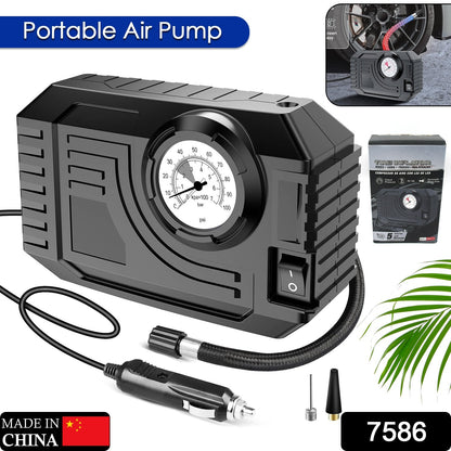 7586 Tyre Inflator Portable Air Compressor 12v Small Air Pump For Car Tyres Bicycle Balloons Cars Bike Bicycles And Other Inflatables With Led Light (12v)